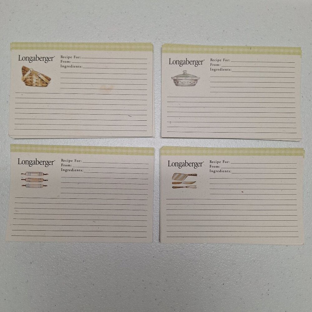 Longaberger 4x6 Recipe Cards Set 20 Pieces Basket Rolling Pin Knives Casserole